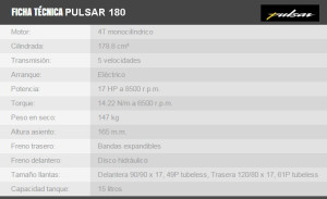 Datos y especificaciones tecnicas de la moto Bajaj Pulsar 180 GTde Auteco