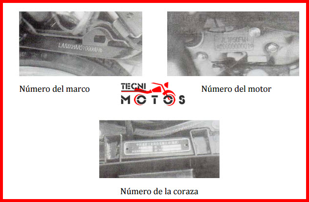 Improntas motor y chasis de la moto JIALING TARGET JL-100
